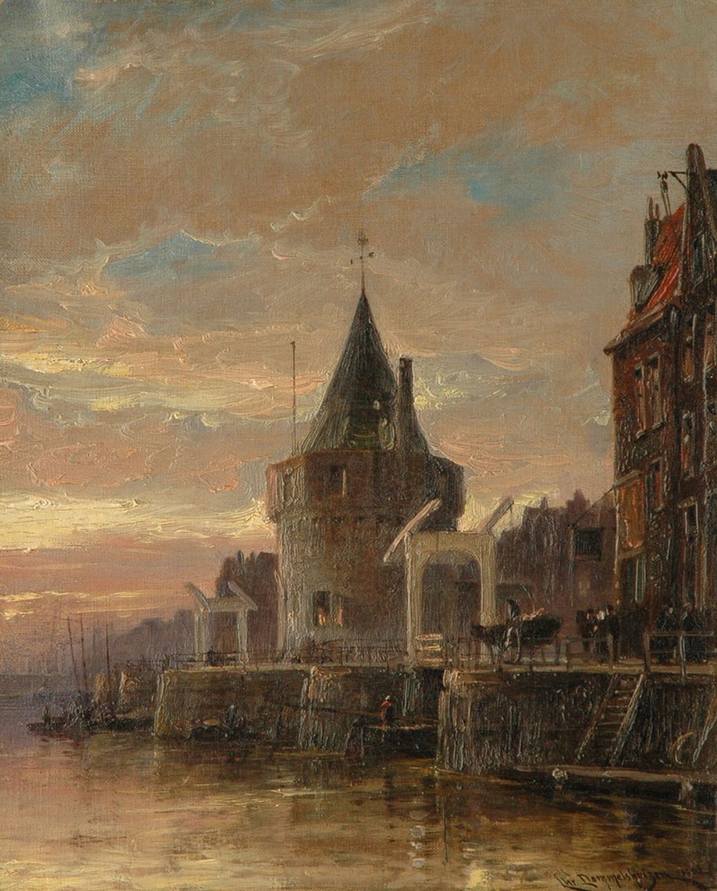 Dommelshuizen C.C.  | Cornelis Christiaan Dommelshuizen, The Schreierstoren in Amsterdam, Öl auf Leinwand 38,5 x 31,0 cm, signed l.r. und dated 1902