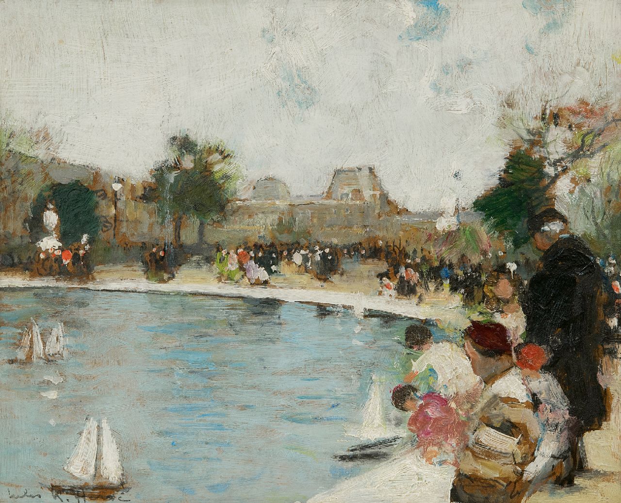 Hervé J.R.  | Jules René Hervé | Gemälde zum Verkauf angeboten | Der Garten der Tuilerien in Paris, Öl auf Holzfaser 22,2 x 27,2 cm, Unterzeichnet l.u. und Verso