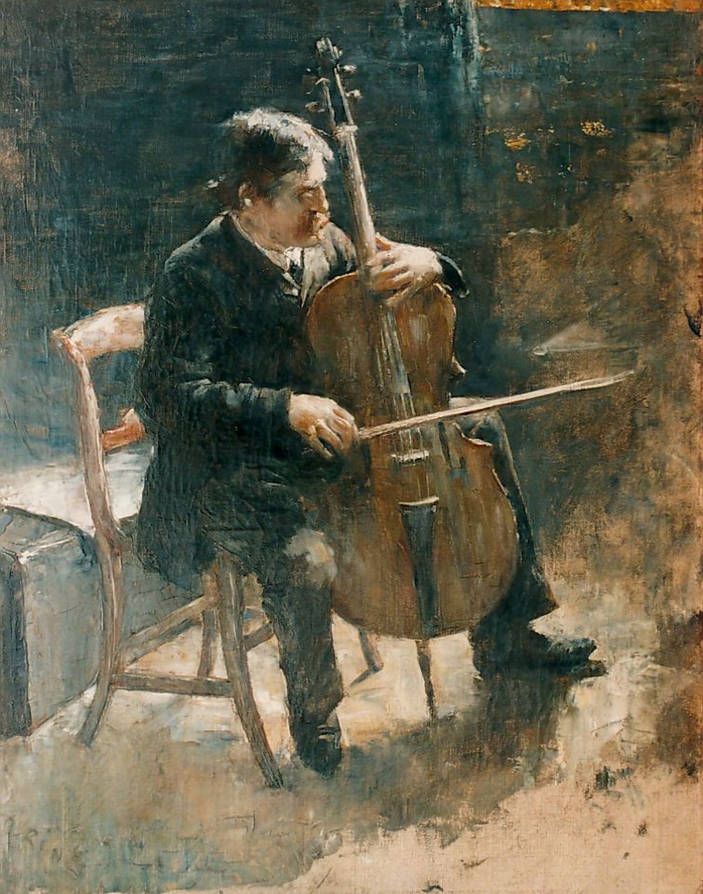 Rink P.Ph.  | Paulus Philippus 'Paul' Rink, The cello-player, Öl auf Leinwand 50,5 x 40,2 cm, signed l.l.
