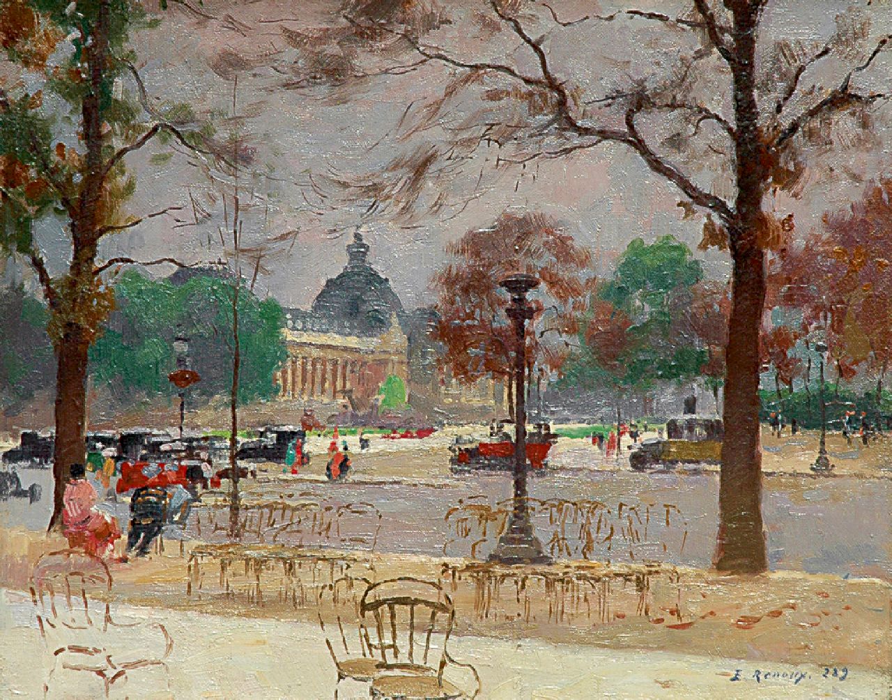 Renoux J.E.  | Jules Ernest Renoux, The Avenue des Champs Élyseés and the Petit Palais, Öl auf Leinwand 33,1 x 41,5 cm, signed l.r.