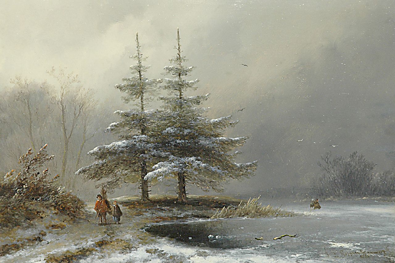Hoppenbrouwers J.F.  | Johannes Franciscus Hoppenbrouwers, A winter evening, Öl auf Holz 25,6 x 36,5 cm, signed l.r. und dated 1865