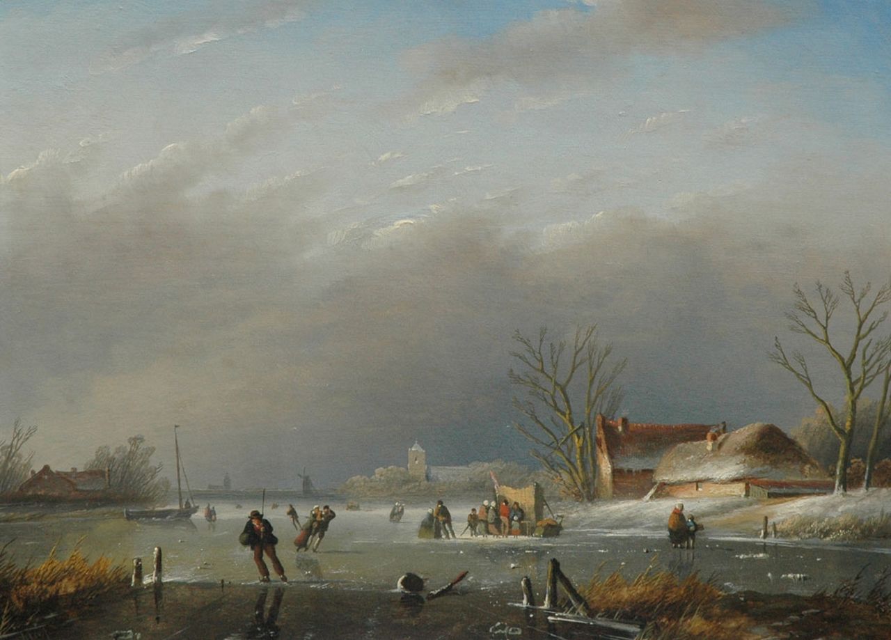 Spohler J.J.  | Jan Jacob Spohler, On the ice, Öl auf Holz 24,0 x 32,6 cm, signed l.l.