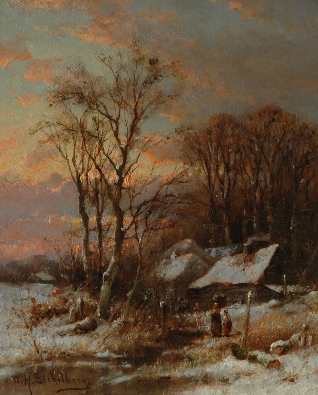 Eickelberg W.H.  | Willem Hendrik Eickelberg, A winter sunset, Öl auf Holz 26,1 x 20,8 cm, signed l.l.