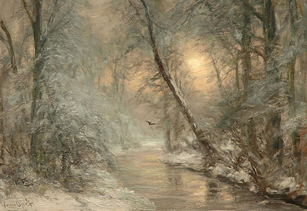 Apol L.F.H.  | Lodewijk Franciscus Hendrik 'Louis' Apol, A creek in a winter forest, Öl auf Leinwand 45,3 x 61,2 cm, signed l.l.