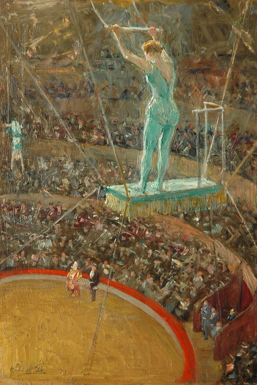 Zo H.A.  | Henri Achille Zo, The trapeze, Öl auf Holz 35,1 x 24,0 cm, signed l.l.