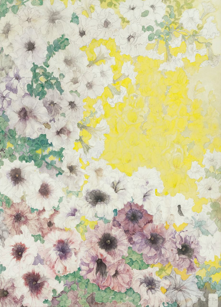 Dee C.H.  | Corneille Henri Dee | Aquarelle und Zeichnungen zum Verkauf angeboten | Frühlingsblumen, Bleistift und Aquarell auf Papier 77,0 x 55,0 cm, Unterzeichnet r.u. mit Monogramm