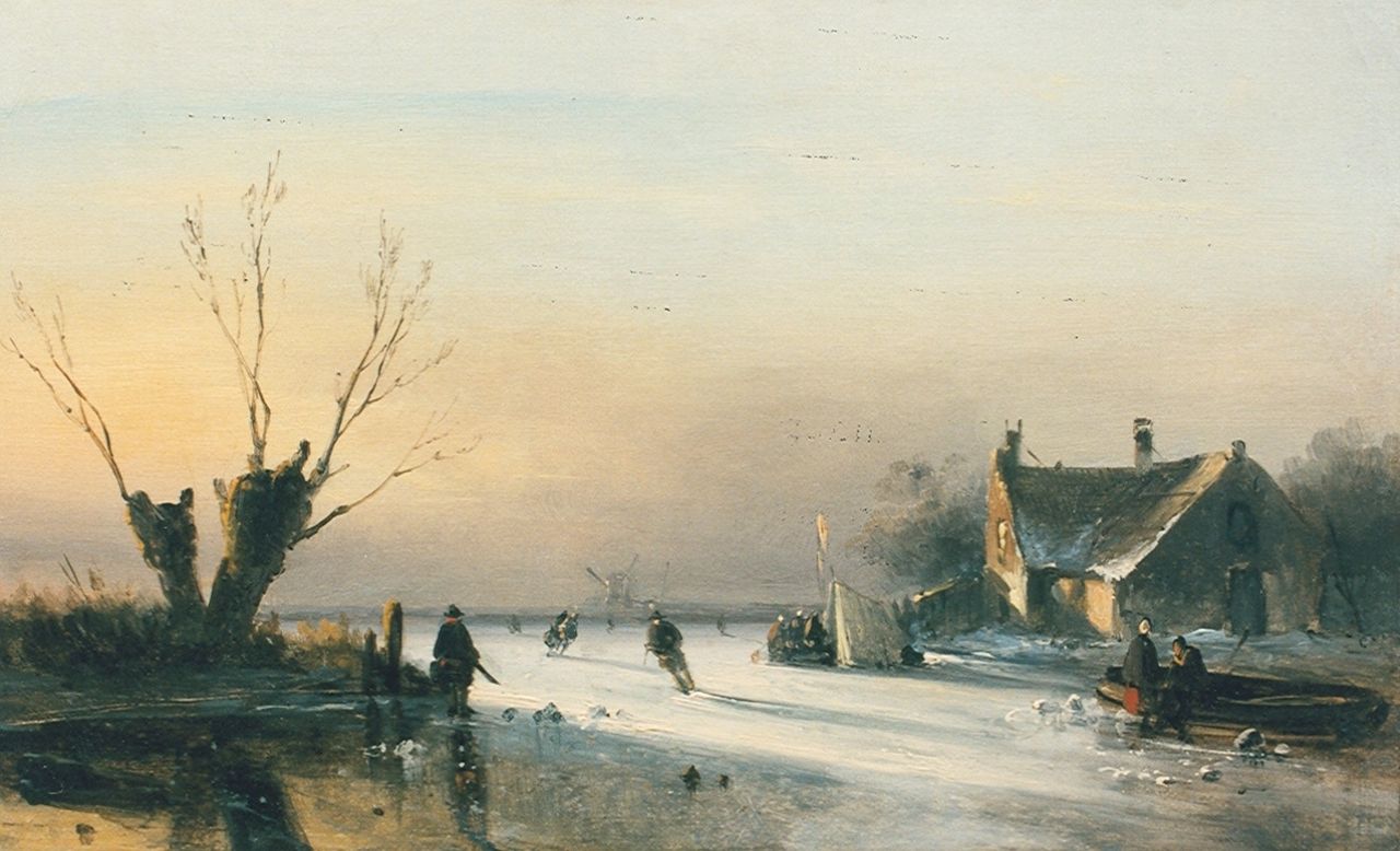 Leickert C.H.J.  | 'Charles' Henri Joseph Leickert, A winter landscape, Öl auf Holz 22,0 x 35,0 cm