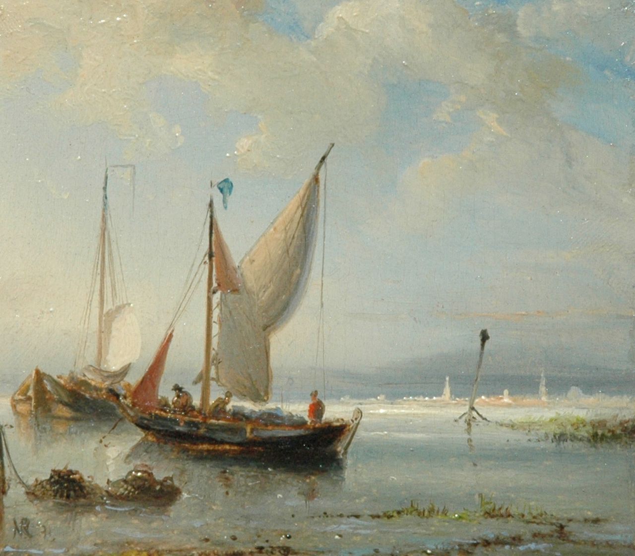 Riegen N.  | Nicolaas Riegen, Fishing boats on calm water, Öl auf Holz 9,2 x 10,2 cm, signed l.l. with initials und dated '71