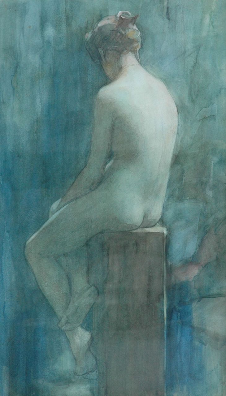 Waay N. van der | Nicolaas van der Waay, A young model, Kreide und Aquarell auf Papier 62,8 x 37,1 cm, gesigneerd linksonder (vaag)