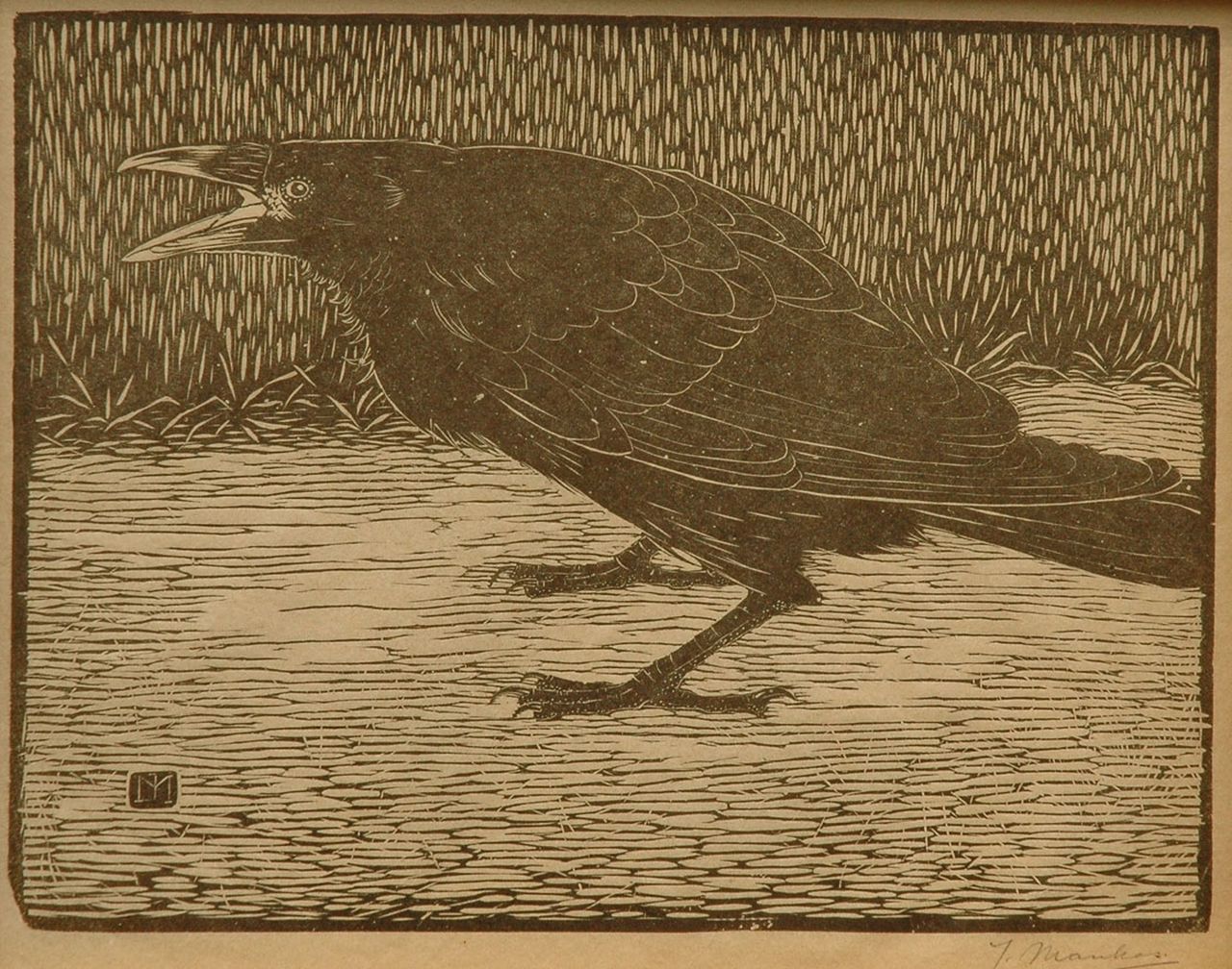 Mankes J.  | Jan Mankes, A screaming crow, Holzstich auf japanischem Papier 18,3 x 23,8 cm, signed with mon. in the block and l.r. in full (in pencil und executed 1918