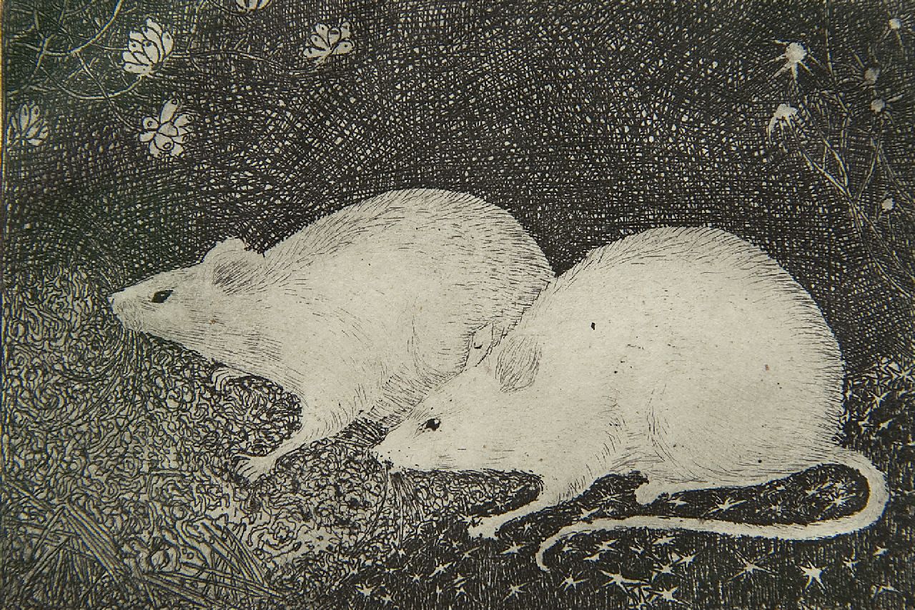 Mankes J.  | Jan Mankes, Two mice, Radierung auf Papier 6,8 x 10,2 cm, signed l.r. (in pencil) und executed in 1916