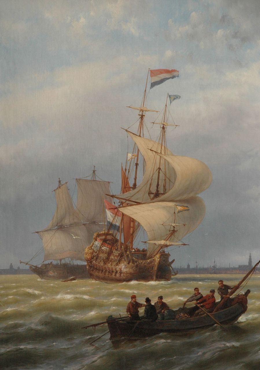 Koekkoek J.H.B.  | Johannes Hermanus Barend 'Jan H.B.' Koekkoek, A Dutch 17th century warship on the IJ near Amsterdam, Öl auf Leinwand 78,5 x 55,8 cm