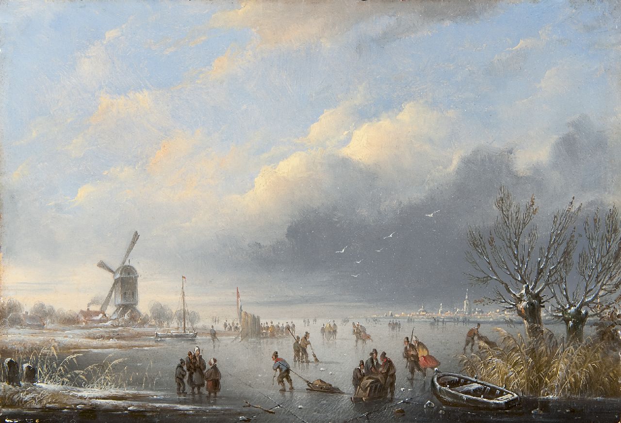 Hendriks G.  | Gerardus 'George Henry' Hendriks, A winter landscape with skaters, Öl auf Holz 19,3 x 27,8 cm