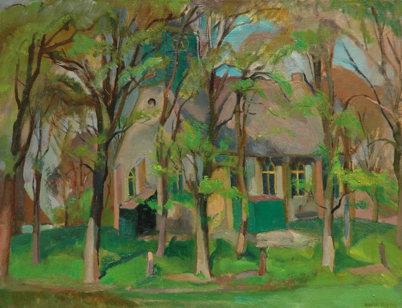 Kuijten H.J.  | Henricus Johannes 'Harrie' Kuijten, Church in Groet, Öl auf Leinwand 50,0 x 65,0 cm, signed l.r.