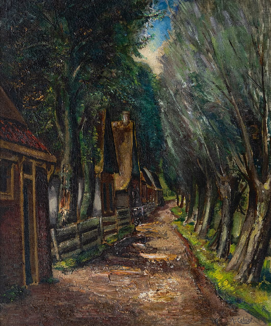 Colnot A.J.G.  | 'Arnout' Jacobus Gustaaf Colnot, A sandy path with houses, Öl auf Leinwand 60,0 x 50,4 cm, signed l.r.