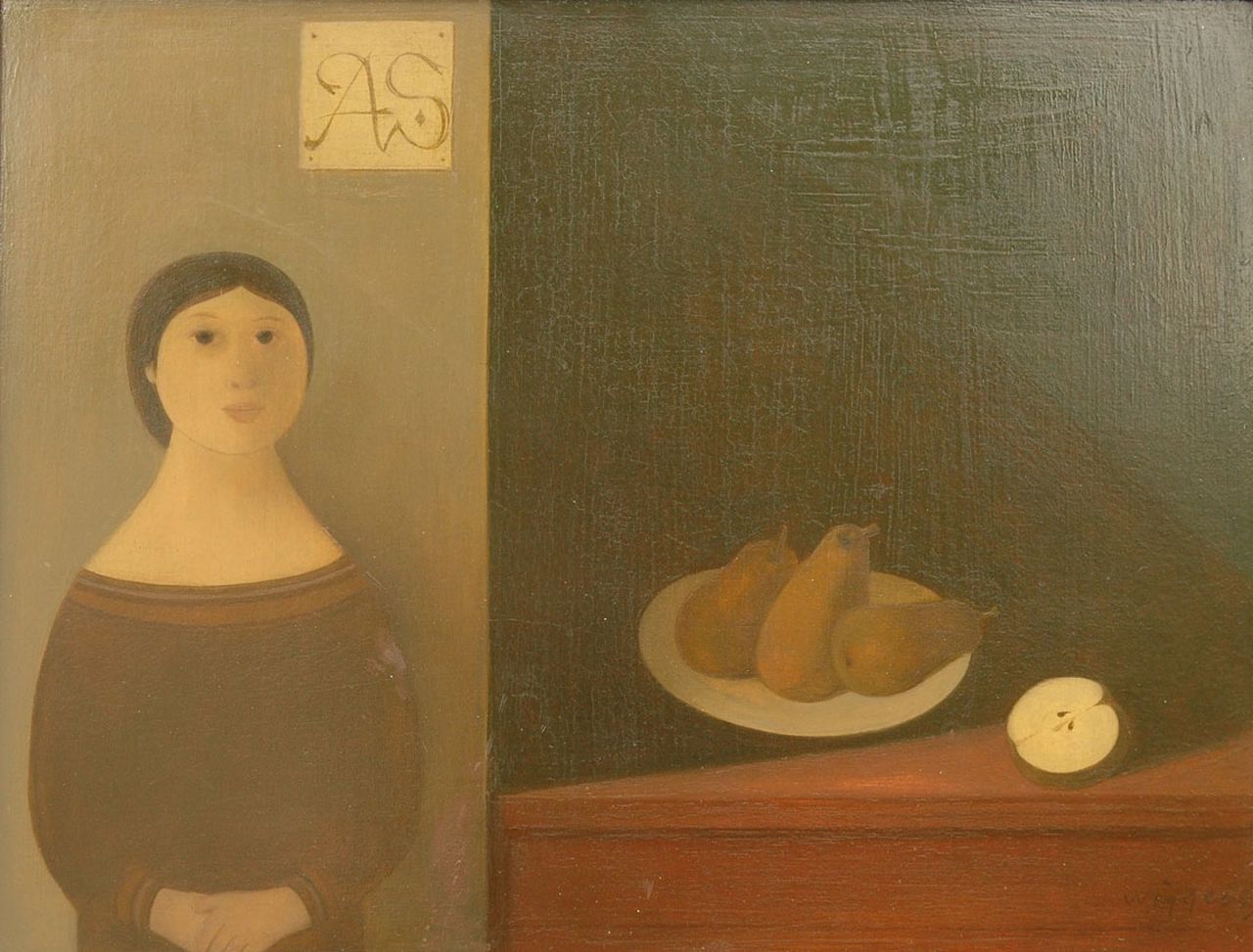 Wiggers K.H.  | 'Karel' Hendrik Wiggers, Girl in interior, Öl auf Holz 21,8 x 28,5 cm, signed l.r.