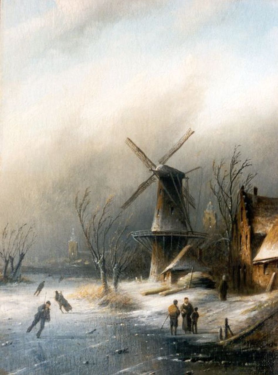 Spohler J.J.C.  | Jacob Jan Coenraad Spohler, A Dutch winter landscape, Öl auf Holz 21,5 x 15,8 cm, signed l.r.