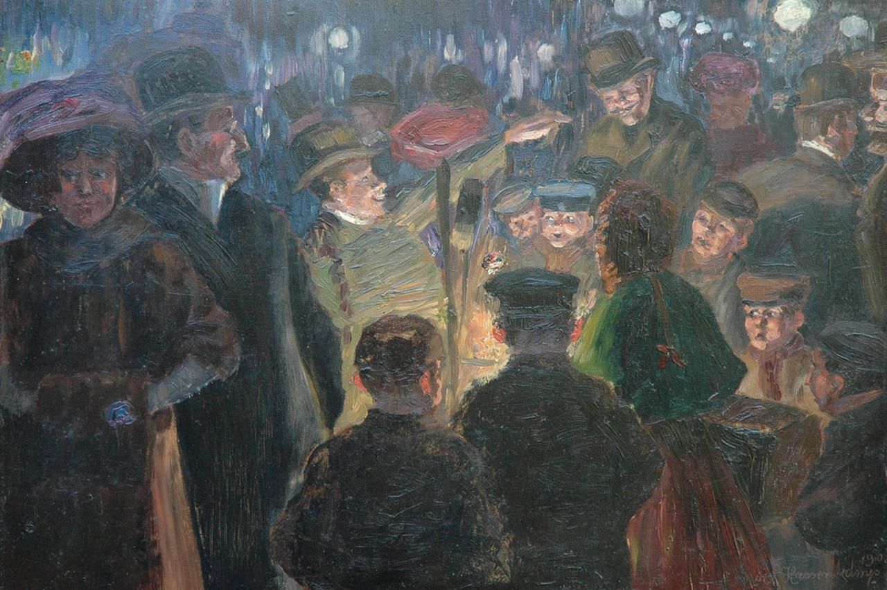 Kurt Hassenkamp | A street artist at night, Berlin, Öl auf Pappe, 43,6 x 61,4 cm, signed l.r. und dated 1908