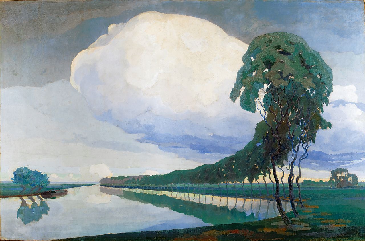 Smorenberg D.  | Dirk Smorenberg, Trees along a waterway, Öl auf Leinwand 124,5 x 196,4 cm, signed l.r. und executed ca. 1915-1916