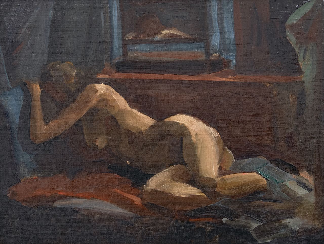Paul Maze | Ruhender weiblicher Akt, Öl auf Leinwand  auf Holzfaser, 27,0 x 34,8 cm