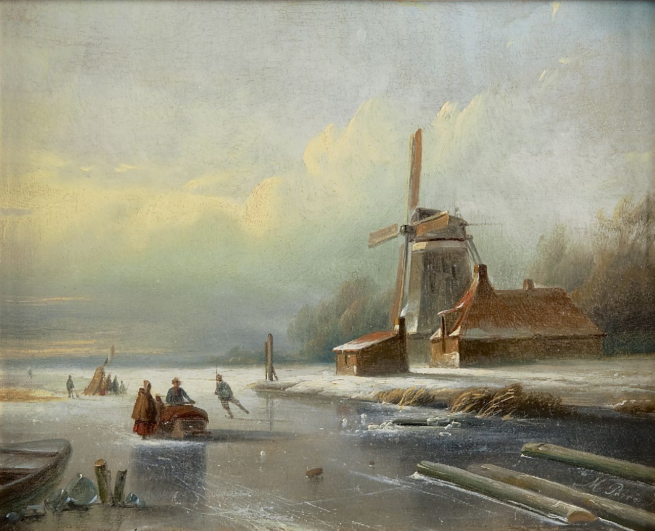 Parré M.  | Matthias Parré, A winter landscape with skaters, Öl auf Holz 23,5 x 29,4 cm, signed l.r.