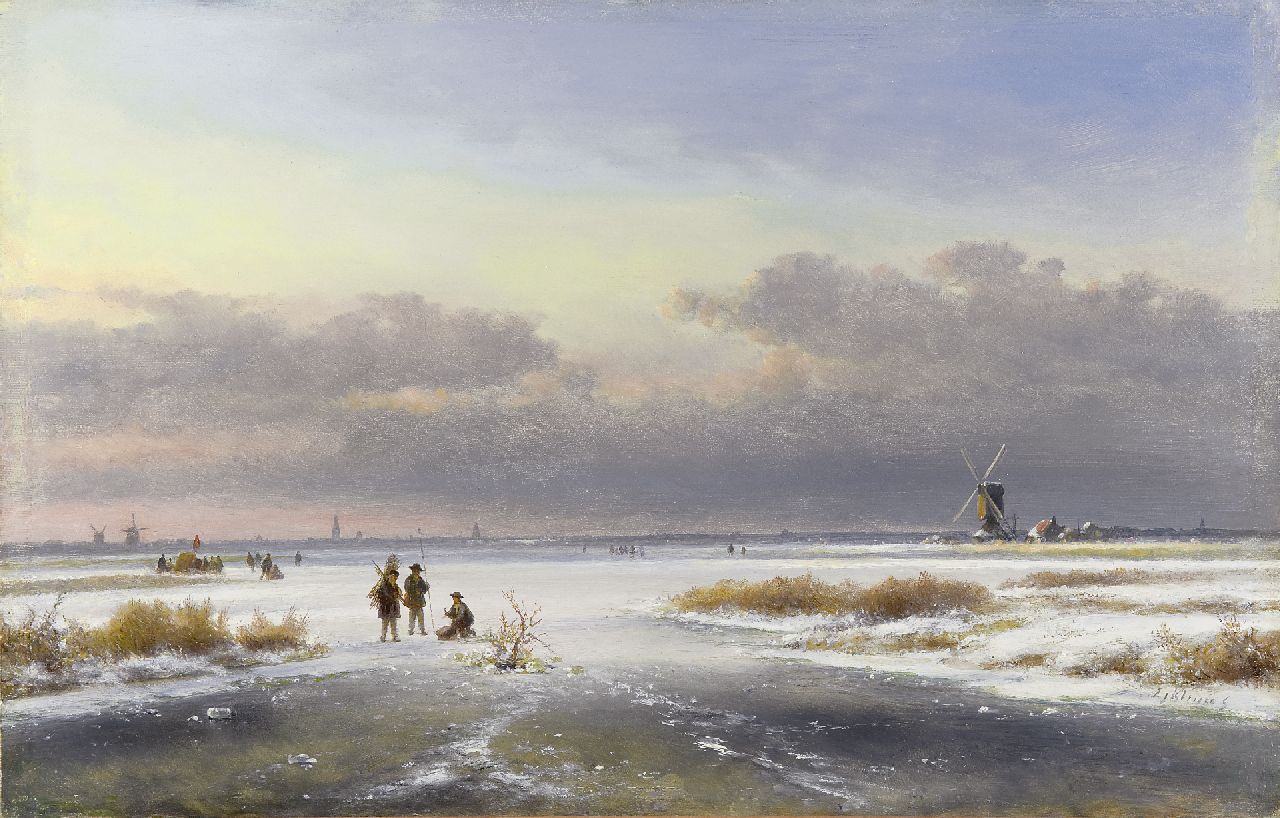 Kleijn L.J.  | Lodewijk Johannes Kleijn, A winter landscape with skaters and windmills, Öl auf Holz 33,5 x 52,0 cm, signed l.r.