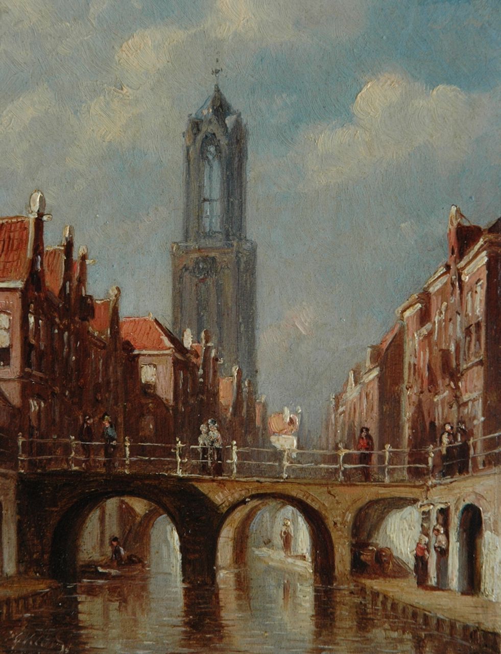 Vertin P.G.  | Petrus Gerardus Vertin, A town view with the Dom tower in Utrecht, Öl auf Holz 14,8 x 11,3 cm, signed l.l.