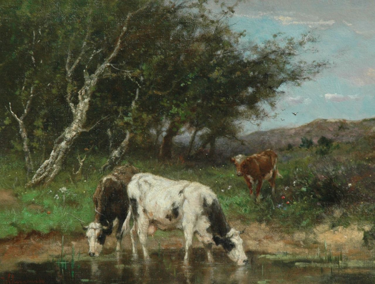 Scherrewitz J.F.C.  | Johan Frederik Cornelis Scherrewitz, Watering cows, Öl auf Leinwand 30,5 x 40,2 cm, signed l.l.
