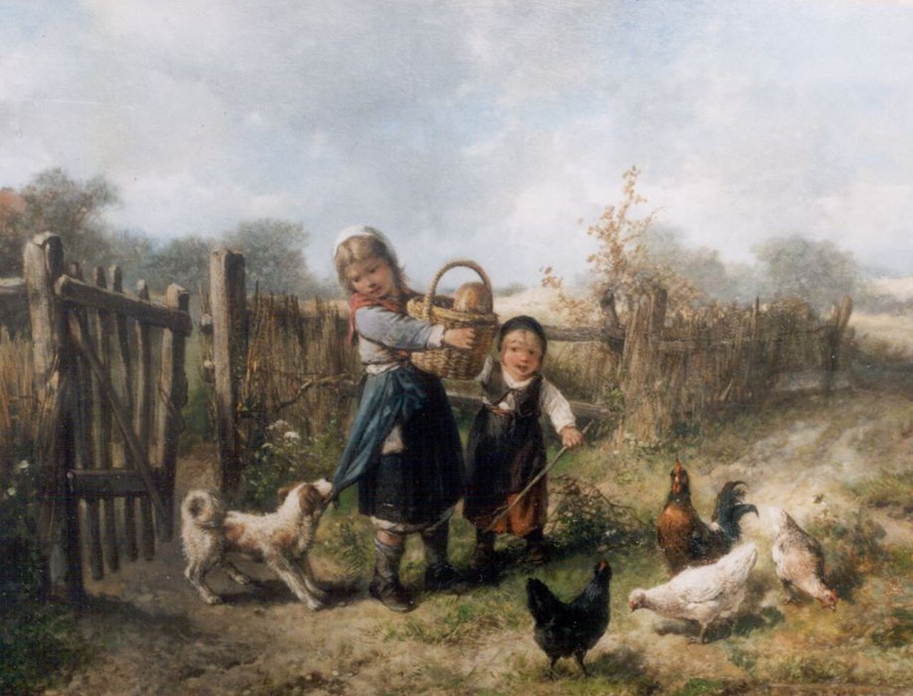 Kate J.M.H. ten | Johan 'Mari' Henri ten Kate, Children in a landscape, Öl auf Holz 37,6 x 49,5 cm, signed l.r.