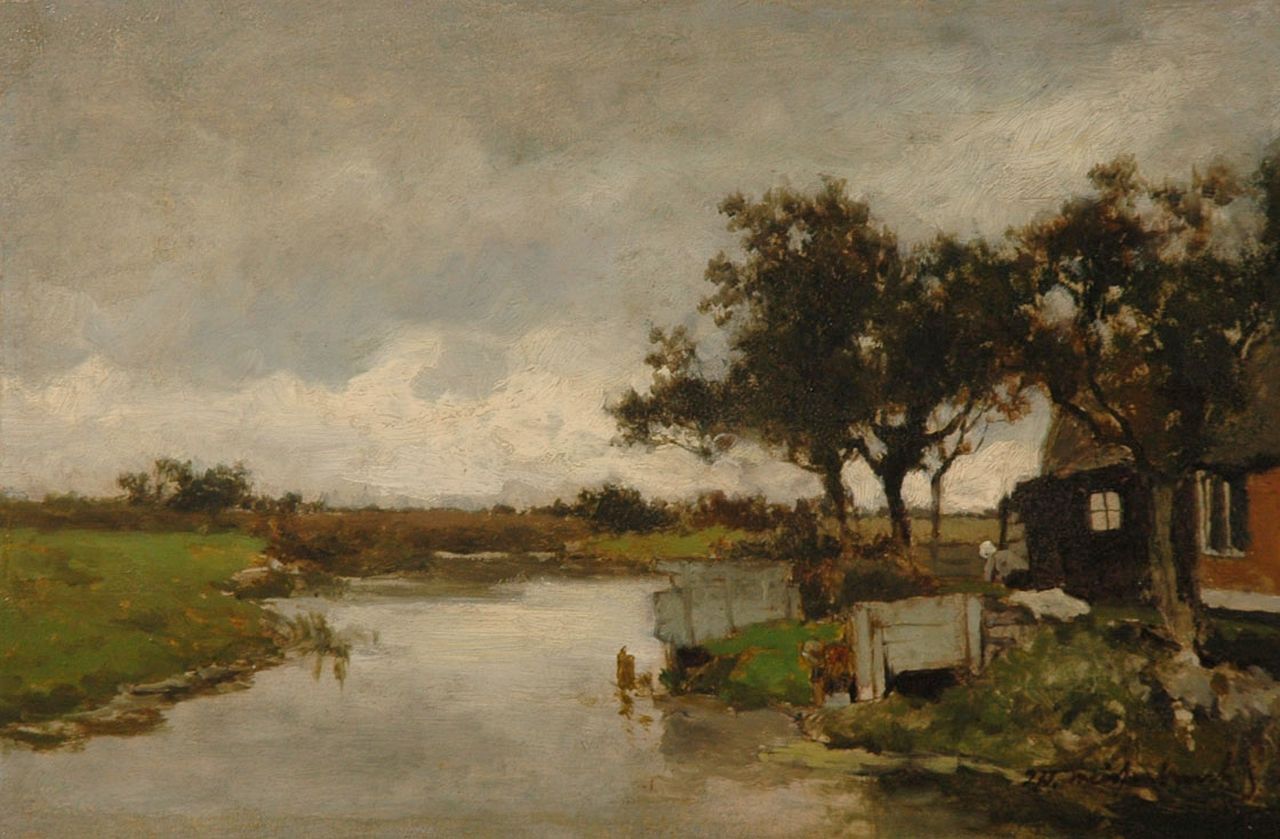 Weissenbruch H.J.  | Hendrik Johannes 'J.H.' Weissenbruch, Washing day, Öl auf Holz 23,9 x 36,1 cm, signed l.r.