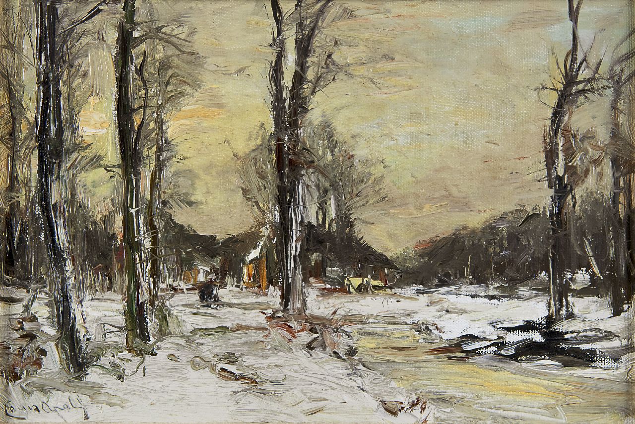 Apol L.F.H.  | Lodewijk Franciscus Hendrik 'Louis' Apol, A winter landscape with farm, Öl auf Leinwand auf Holz 23,4 x 34,1 cm, signed l.l.