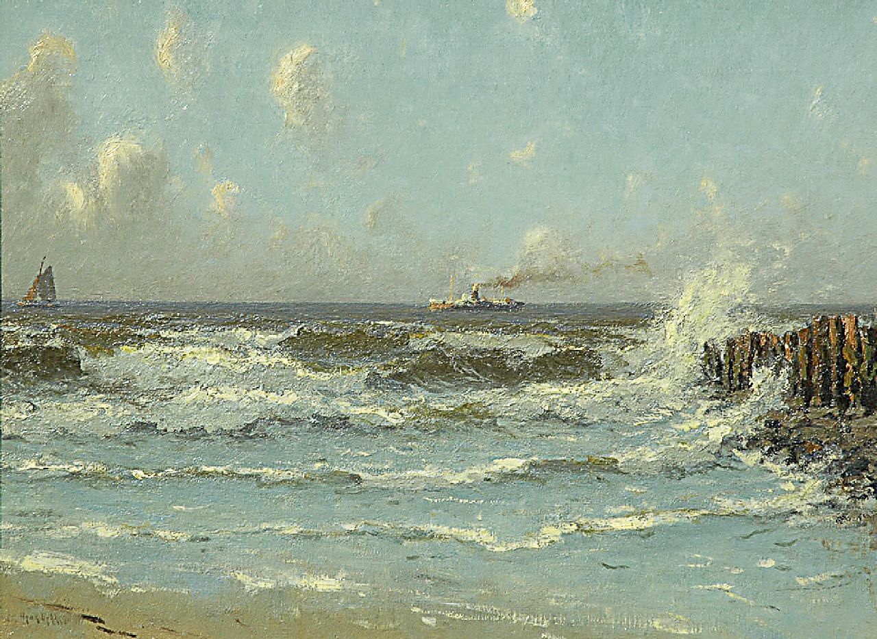 Dekker H.N.  | Henricus Nicolaas 'Henk' Dekker | Gemälde zum Verkauf angeboten | Schiffe vor der Nordseeküste, Öl auf Leinwand 43,0 x 58,0 cm, Unterzeichnet l.u.
