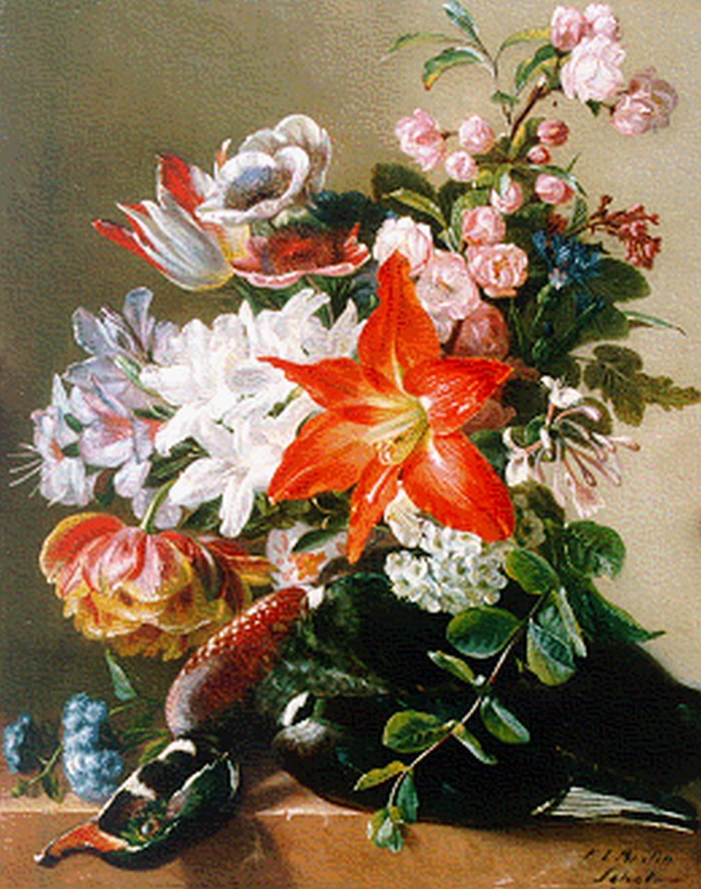 Schot F.L.  | Francina Louise Schot, A flower still life, Öl auf Holz 43,5 x 34,8 cm, signed l.r.