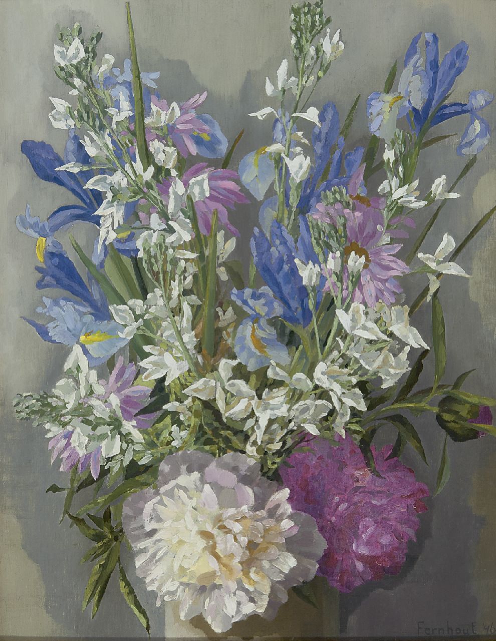 Fernhout E.R.J.  | 'Edgar' Richard Johannes Fernhout | Gemälde zum Verkauf angeboten | Blumen, Öl auf Holz 40,8 x 31,7 cm, Unterzeichnet r.u. und datiert '46