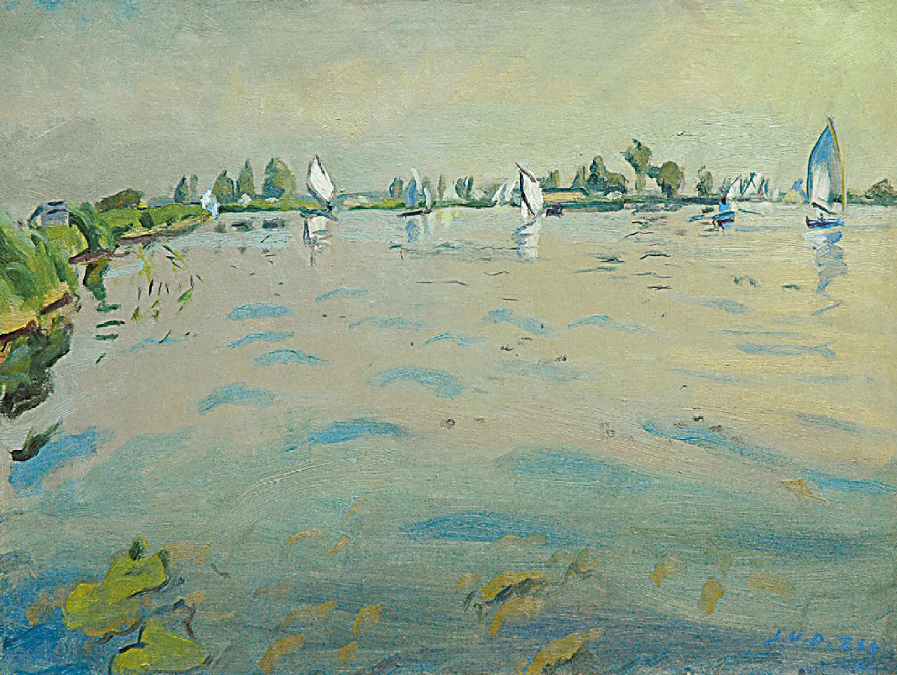 Zee J. van der | Jan van der Zee, Sommertag auf dem 'Paterswoldsemeer', Groningen, Öl auf Leinwand 60,0 x 80,1 cm, Unterzeichnet r.u. und verso und datiert '41 recto und verso Zee J. van der | Jan van der Zee, Sommertag auf dem 'Paterswoldsemeer', Groningen, Öl auf Leinwand 60,0 x 80,1 cm, Unterzeichnet r.u. und verso und datiert '41 recto und verso