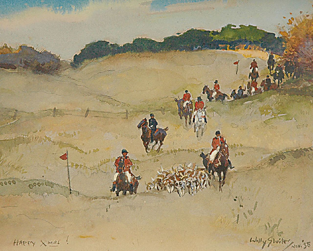 Sluiter J.W.  | Jan Willem 'Willy' Sluiter, The fox-hunt, Aquarell auf Papier 22,8 x 25,3 cm, signed l.r. und dated nov. '38