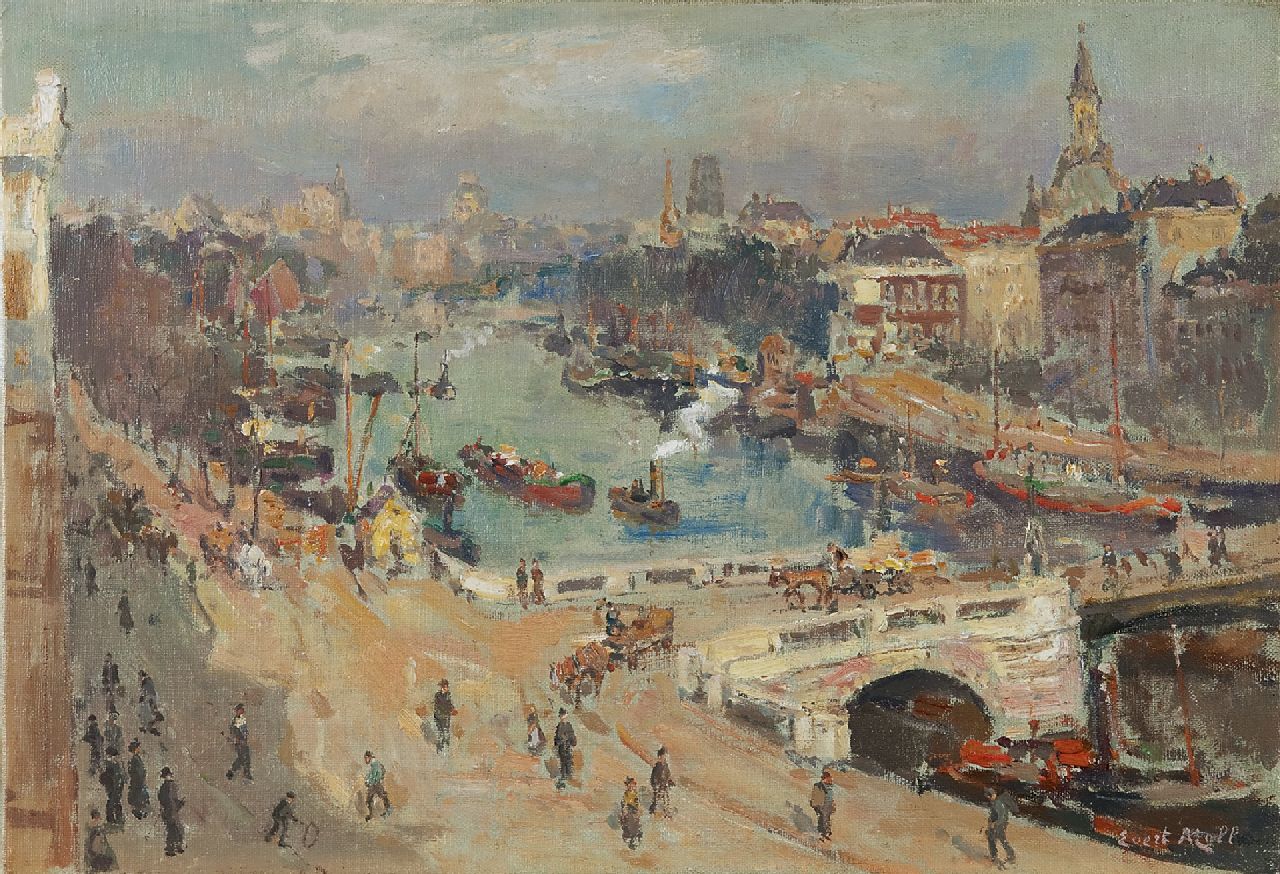 Moll E.  | Evert Moll, Sonniger Wintermorgen um den Leuvehaven, Rotterdam, Öl auf Leinwand 30,9 x 44,4 cm, Unterzeichnet r.u.