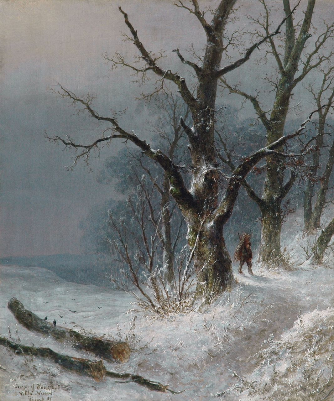 Hans J.G.  | Josephus Gerardus Hans, Brennholzsammler im Schnee, Öl auf Leinwand 55,3 x 46,2 cm, Unterzeichnet l.u. und datiert '87