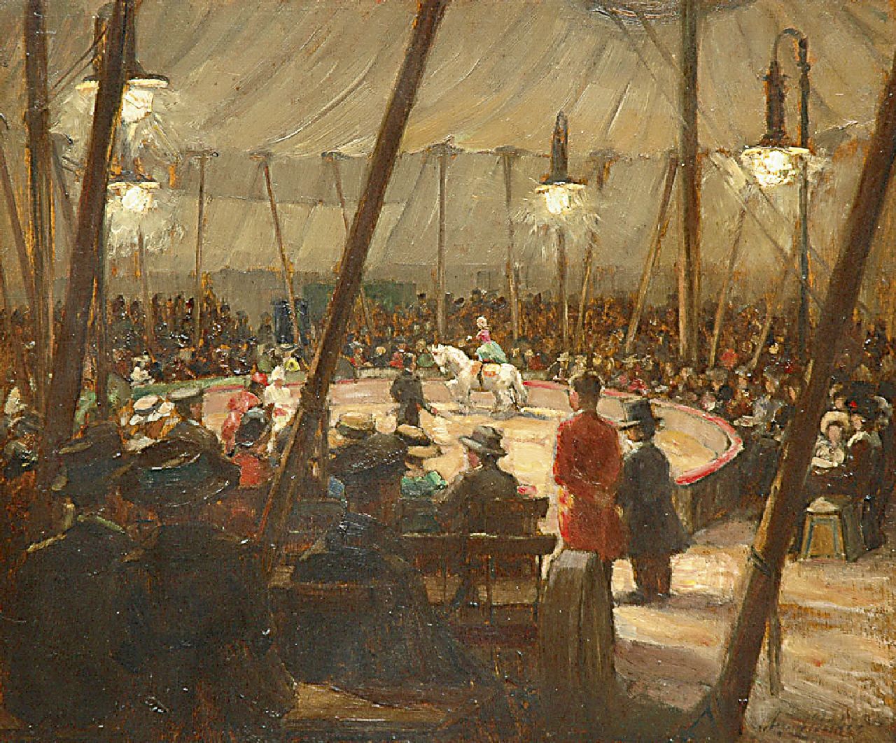 Böcher A.  | August Böcher, At the circus, Öl auf Holz 42,6 x 50,0 cm, signed l.r.