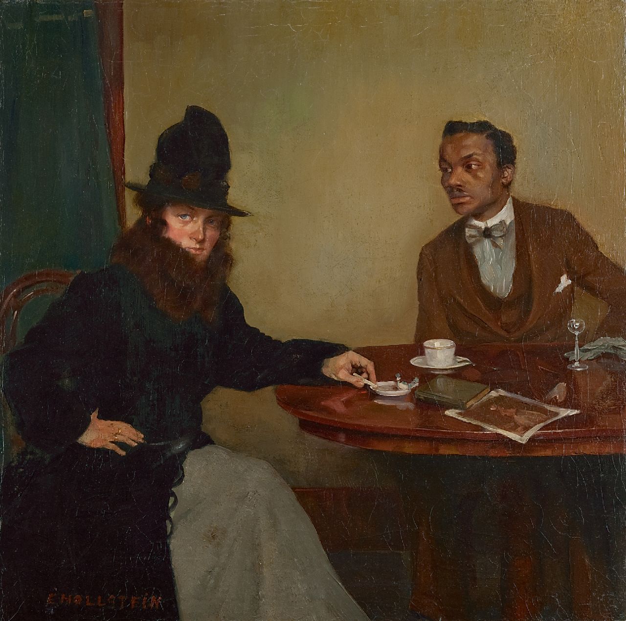 Erwin Hollstein | Café, Paris, Öl auf Leinwand, 51,8 x 51,1 cm, Unterzeichnet l.u.
