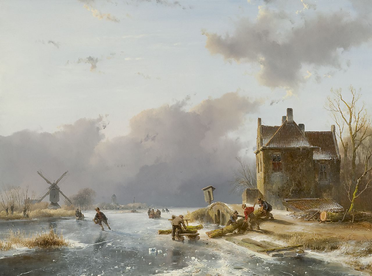 Schelfhout A.  | Andreas Schelfhout, A winter landscape with skaters, Öl auf Holz 41,0 x 54,0 cm, signed l.r. und dated 1841