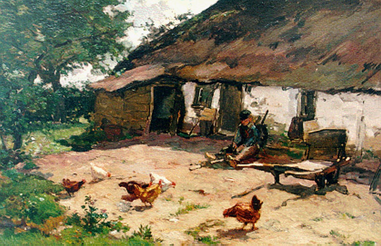 Akkeringa J.E.H.  | 'Johannes Evert' Hendrik Akkeringa, A farmyard with chickens, Öl auf Leinwand 40,0 x 62,3 cm, signed l.l.
