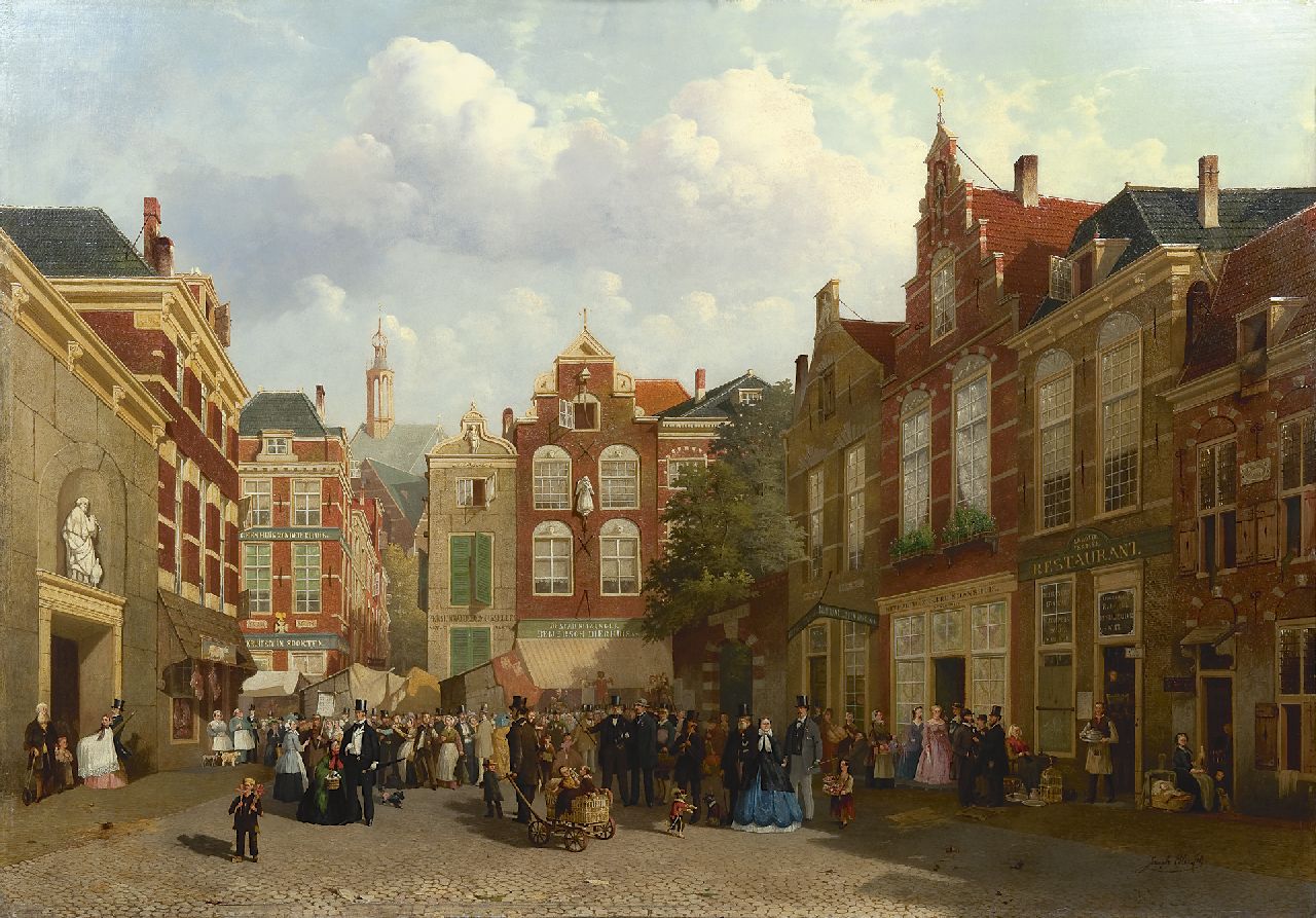 Bles J.  | Joseph Bles, Kirmes am Grote Markt im Haag mit der St. Jacobskirche im Hintergrund, Öl auf Holz 83,1 x 118,0 cm, Unterzeichnet r.u.