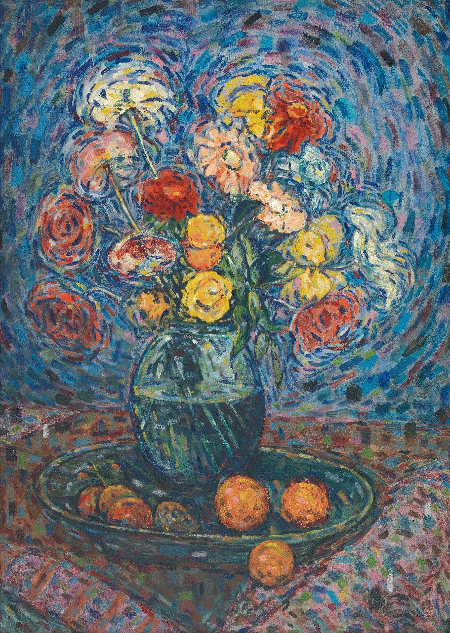 Rijn N.P.Q. van | Nicolaas Petrus Quirinus 'Nico' van Rijn, Stilleben mit Blumen und Obst, Öl auf Holz 53,2 x 38,3 cm
