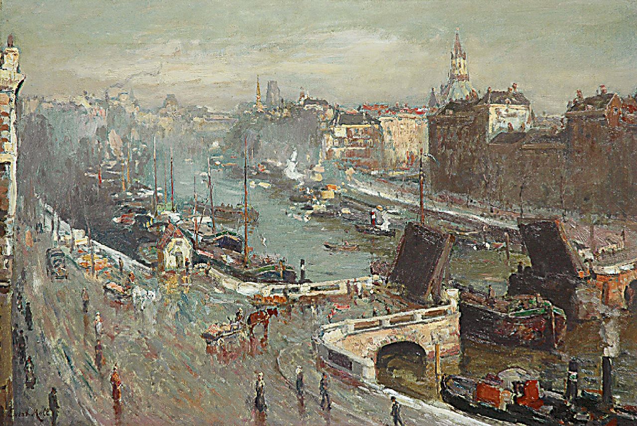 Moll E.  | Evert Moll, A sunny December morning; the Leuvehaven in Rotterdam, Öl auf Leinwand 49,9 x 74,3 cm, signed l.l.