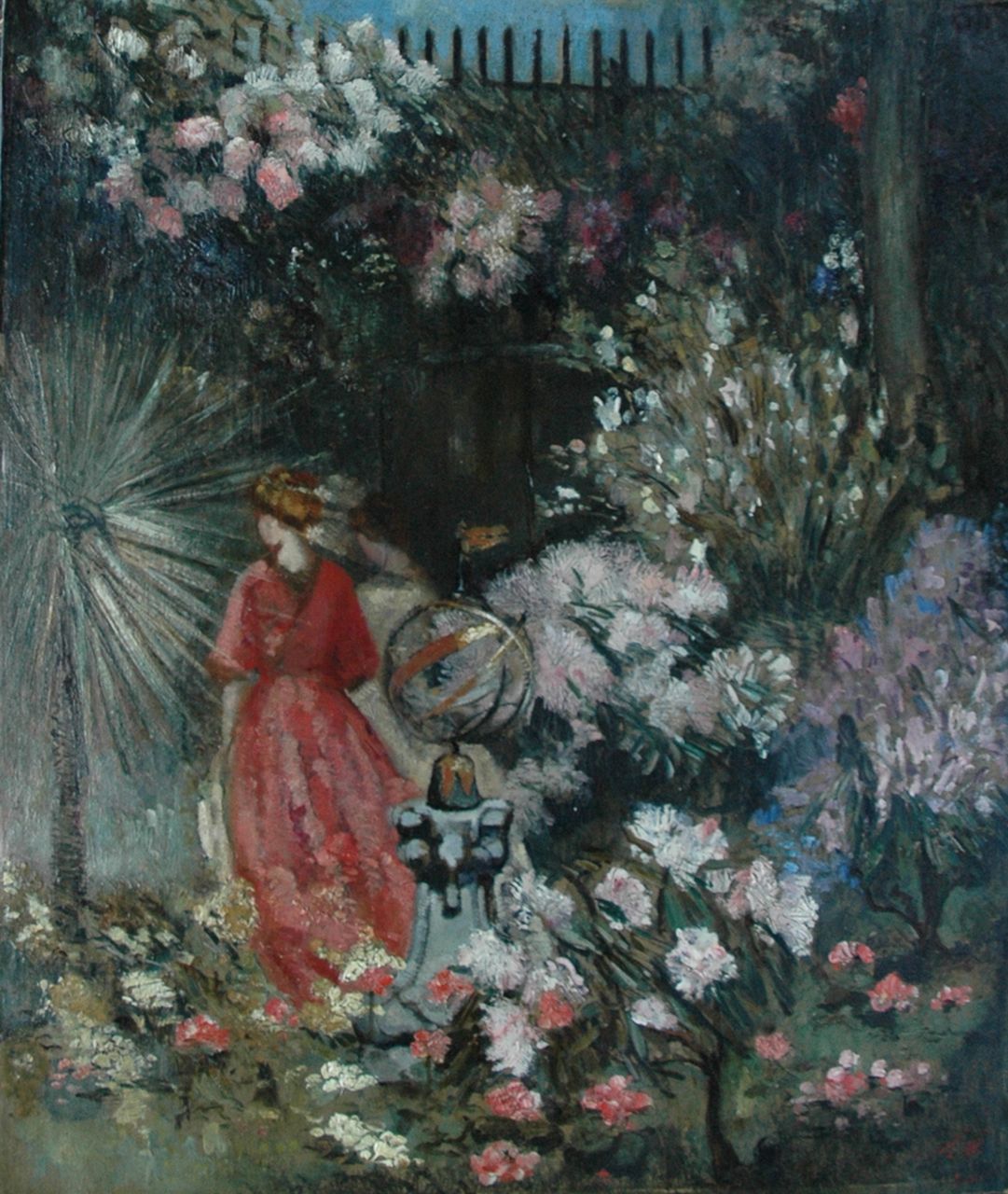 Ansingh M.E.G.  | Maria Elisabeth Georgina 'Lizzy' Ansingh, In the flower garden, Öl auf Leinwand  auf Holzfaser 54,0 x 45,8 cm, signed l.r. with initials