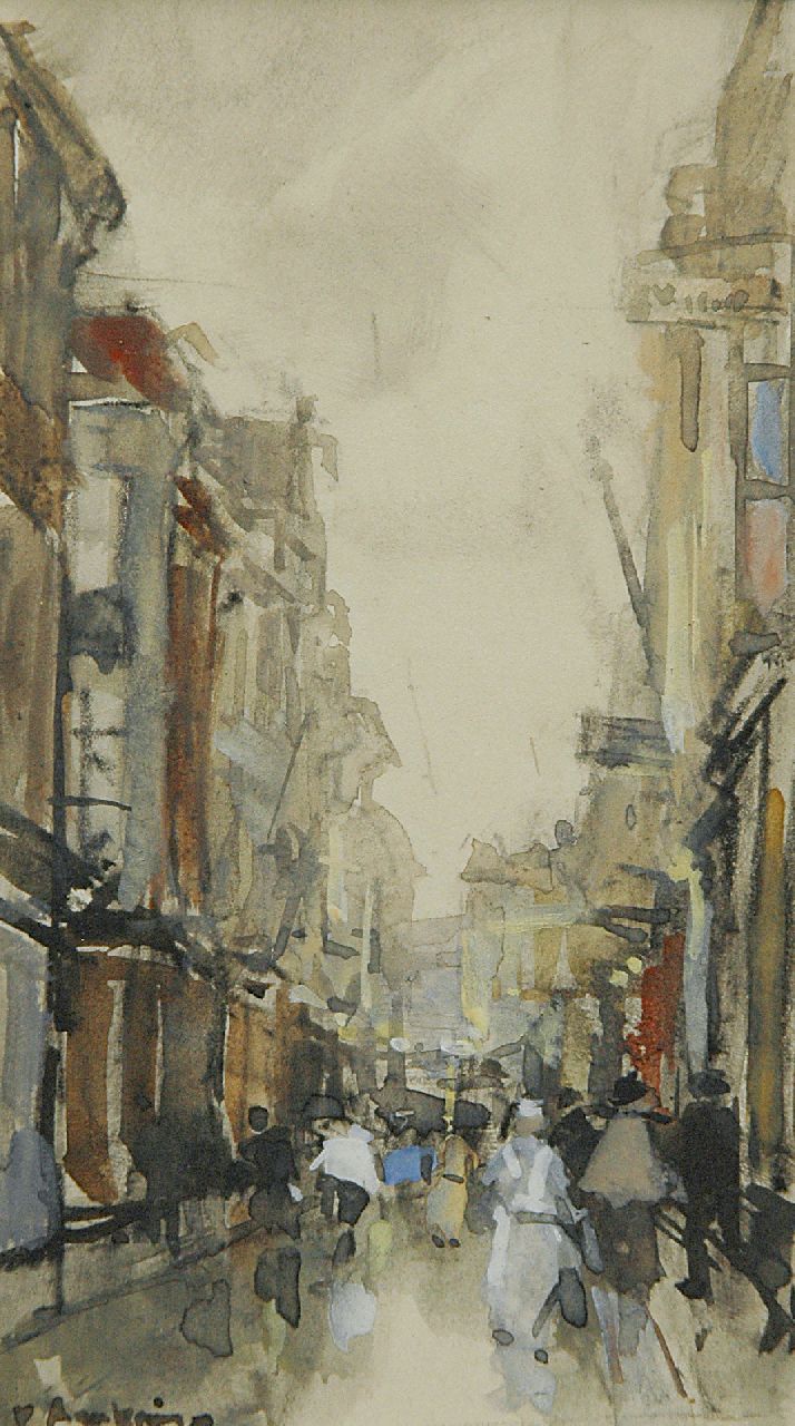 Arntzenius P.F.N.J.  | Pieter Florentius Nicolaas Jacobus 'Floris' Arntzenius, The Spuistraat, The Hague, Bleistift und Aquarell auf Papier 14,0 x 8,0 cm, Unterzeichnet l.u. und datiert 1919