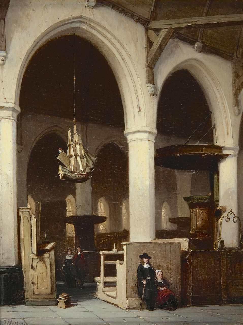Bosboom J.  | Johannes Bosboom, Interior of the Armenkerk in Hoorn, Öl auf Holz 42,9 x 32,7 cm, signed l.l.