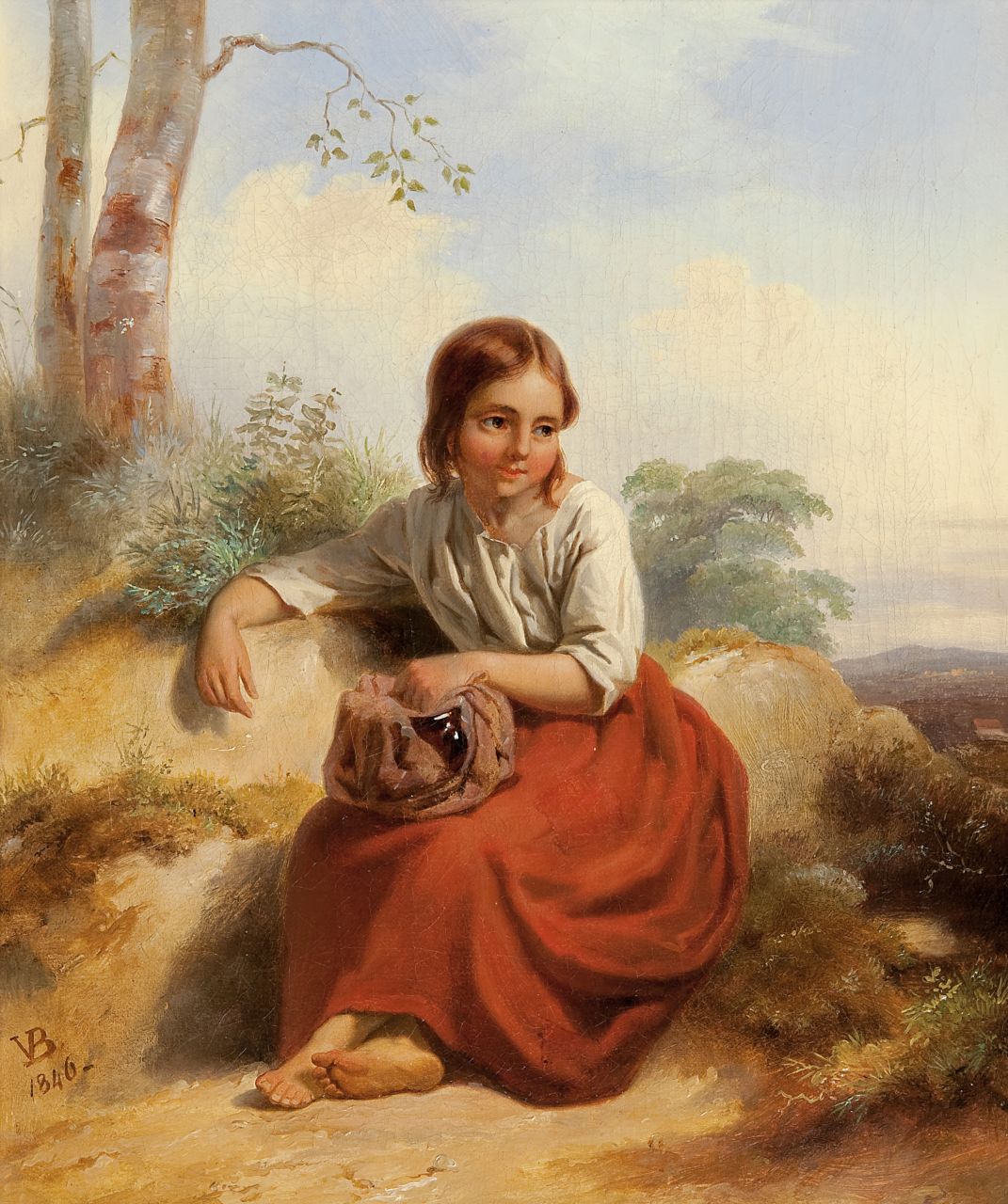 Bing V.  | Valentijn Bing, Hirtin, Öl auf Leinwand 33,8 x 27,7 cm, Unterzeichnet l.u. mit Monogramm und datiert 1846
