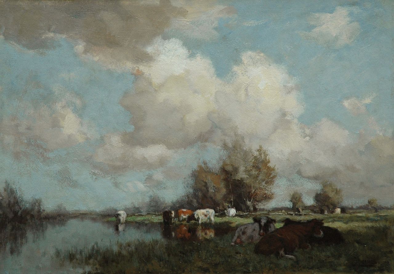 Leurs J.K.   | Johannes Karel Leurs, Cows along a river, Öl auf Leinwand 47,3 x 67,2 cm, signed l.r.